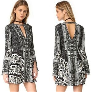 Free People Black & White Tegan Border Print Mini Dress